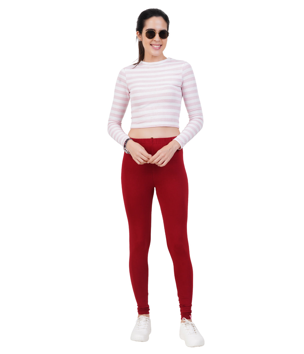 Ladies full-length cotton leggings with flexible fit